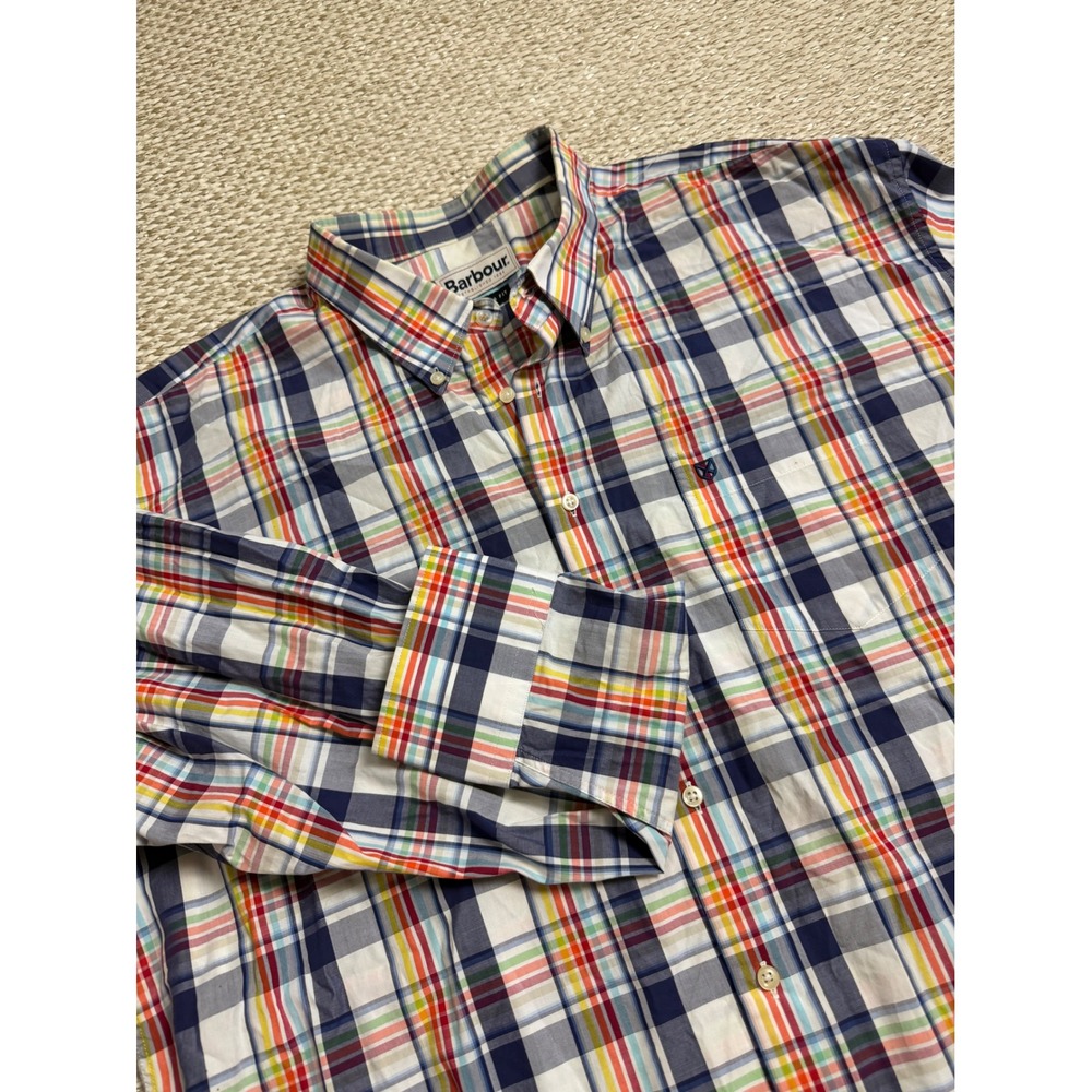 Barbour Mens XL Regular Fit Multi Color Madras Plaid Button Down Shirt preppy - Picture 1 of 7